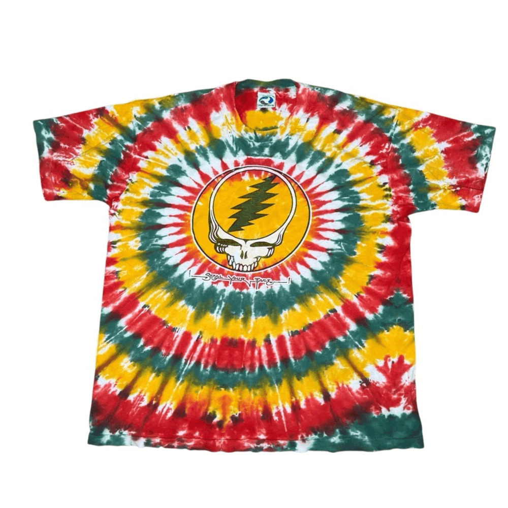 Vintage 80s Grateful Dead Steal Your Face Tie Dye Liquid Blue Single Stitch Shir